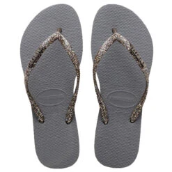 Havaianas H. Slim Logo Metallic Damen Sandale Zehentrenner Badelatsche 4119875 Grau